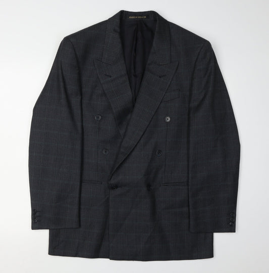 Marks and Spencer Men's Blue Check Blazer, Size 38R