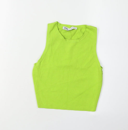 Zara Women's Green Sleeveless Tank Top - Size 12