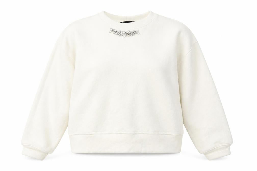 Zara Women's Ivory Pullover Sweatshirt Size 12