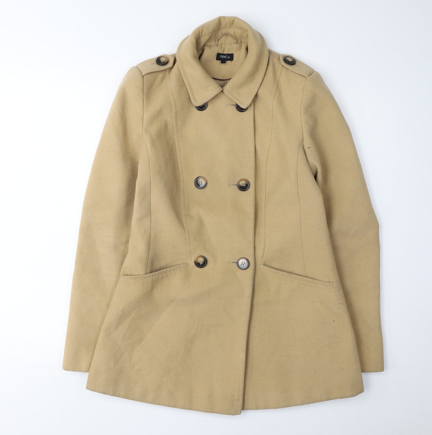 Next Women's Beige Wool Blend Pea Coat Size 10