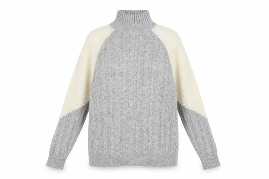 Front view of Miss Selfridge Women's Grey Cable-Knit Jumper, size 6