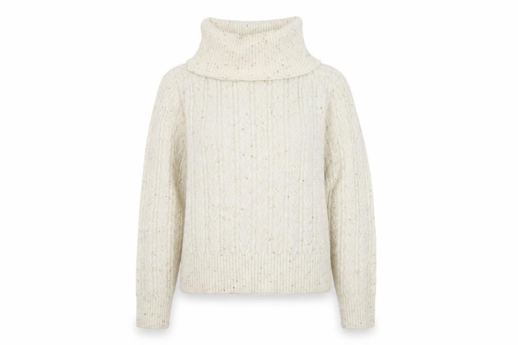 MNG Women's Ivory Cable-Knit Roll Neck Jumper M