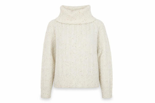Mango Women's Ivory Cable-Knit Roll Neck Jumper M