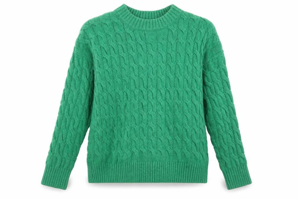 Rachel Roy Women's Green Cable-Knit Pullover Jumper L
