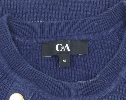 Close-up detail of C&A Women's Blue Striped jumper, M