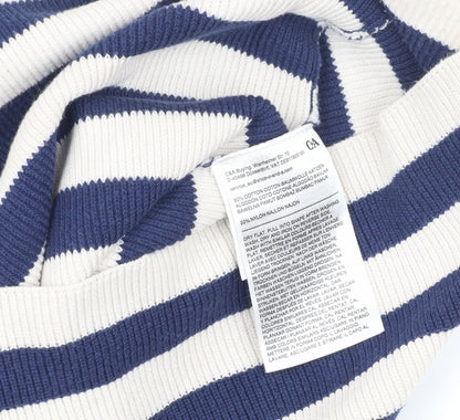 Brand and care label for C&A Women's Blue Striped jumper, M