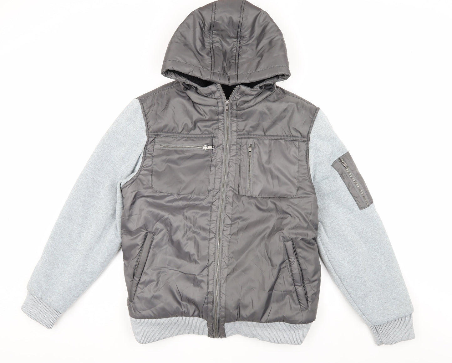 Fabric Men's Grey Bomber Jacket M Hooded Autumn