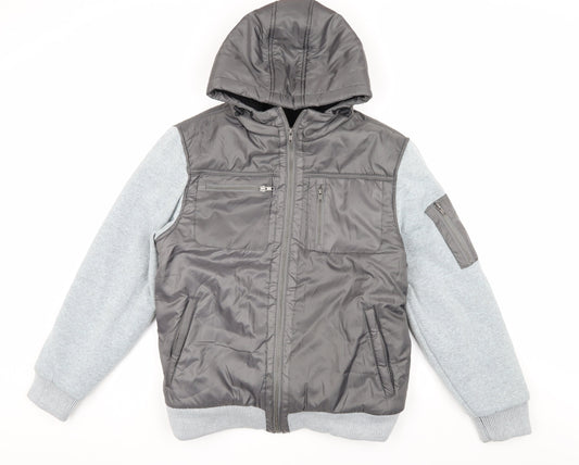 Fabric Men's Grey Bomber Jacket M Hooded Autumn