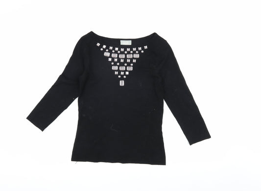 Wallis Women's Black Pullover Jewel Accent Jumper Size 10