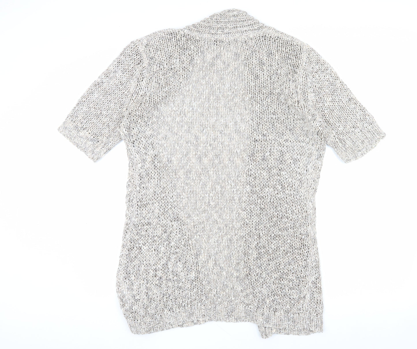Creation L Women's Grey Open Front Cardigan, Size 14, Open-Knit Short Sleeve