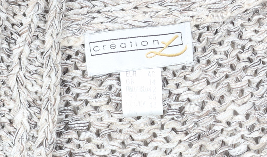 Creation L Women's Grey Open Front Cardigan, Size 14, Open-Knit Short Sleeve