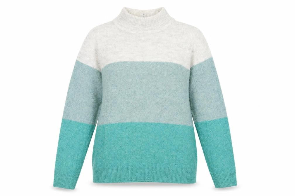 SPIRIT Women's Blue Striped Pullover Jumper Mock Neck Size 14
