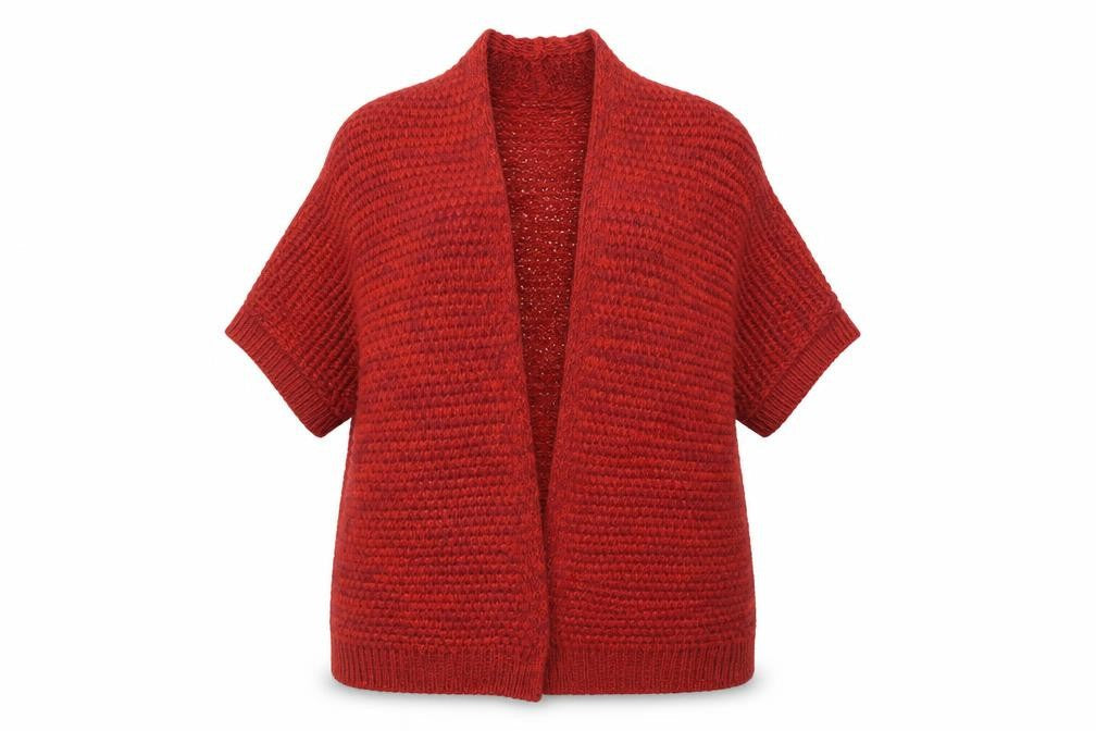 M&Co Women's Red Open Front Cardigan, Size 16, Chunky-Knit for Winter