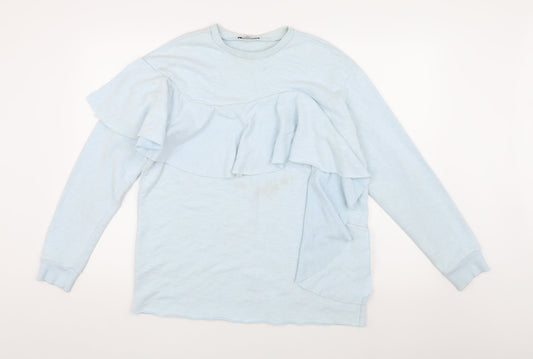 Zara Women's Blue Ruffle Sweatshirt, Size S, Spring Style
