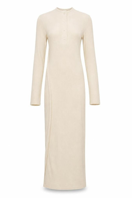 PRETTYLITTLETHING Women's Ivory Long Sleeve Button Dress
