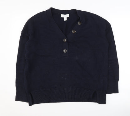 The White Company Women's Blue V-Neck Long Sleeve Jumper, Size 8