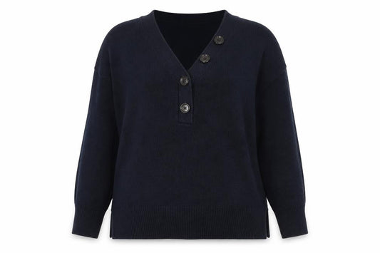 The White Company Women's Blue V-Neck Long Sleeve Jumper, Size 8