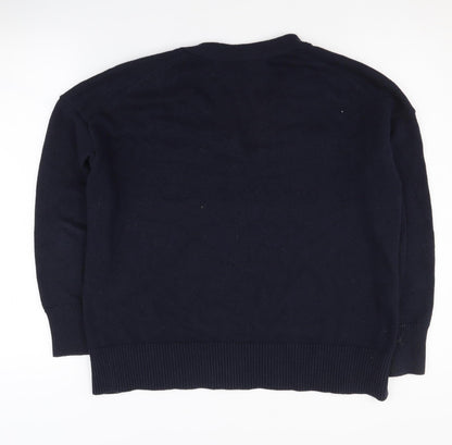 The White Company Women's Blue V-Neck Long Sleeve Jumper, Size 8