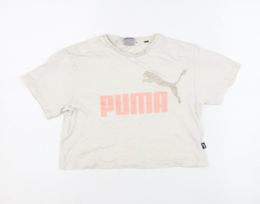 Puma Girls Beige T-Shirt, 7-8 Years, Crew Neck, Logo Accent