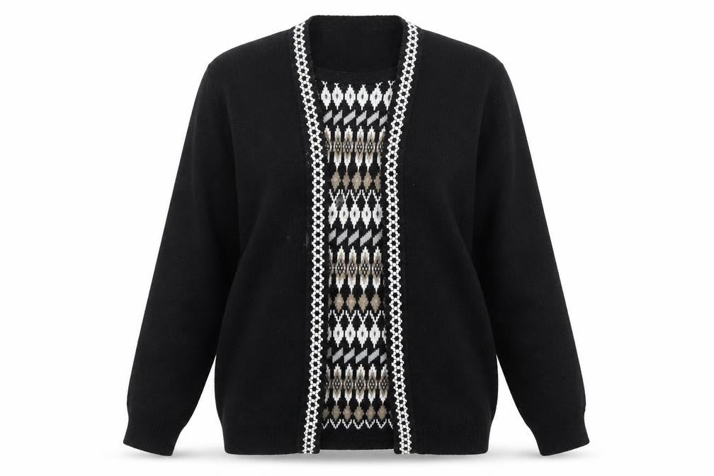 Envy Women's Black Cardigan M/L Argyle Pattern