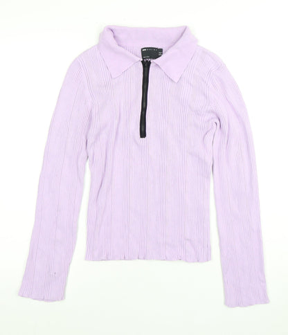 Additional front view of ASOS Women’s Purple Ribbed Collared Top