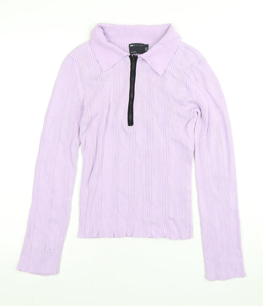 ASOS Women’s Purple Ribbed Collared Top