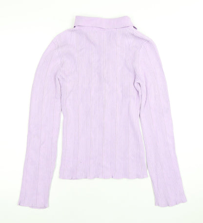 Back view of ASOS Women’s Purple Ribbed Collared Top
