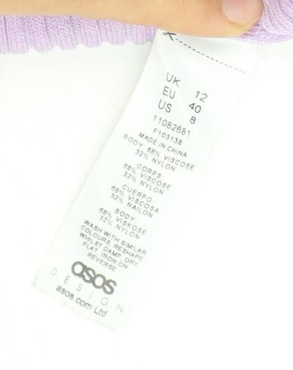 Close-up detail of ASOS Women’s Purple Ribbed Collared Top