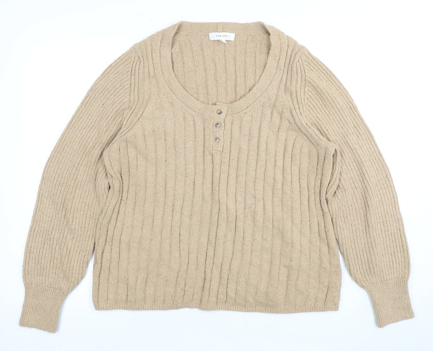 Marks and Spencer Women’s Beige Henley Jumper - Size L