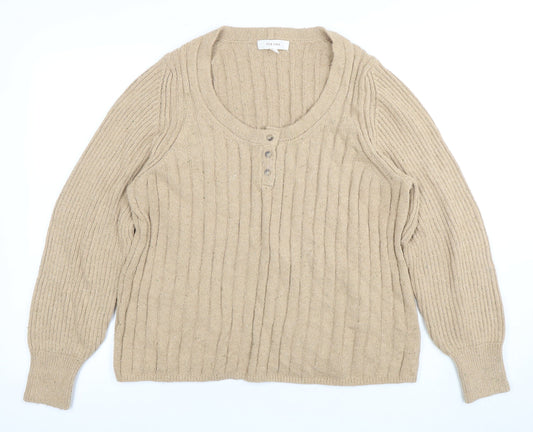 Marks and Spencer Women’s Beige Henley Jumper - Size L