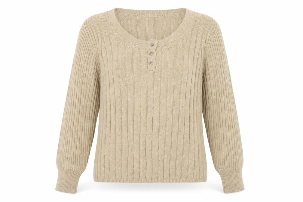 Marks & Spencer Women’s Beige Henley Jumper - Size L