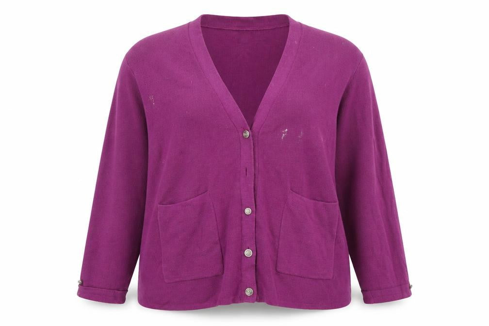 Damart Women's Purple Cardigan XL 3/4 Sleeve Pockets