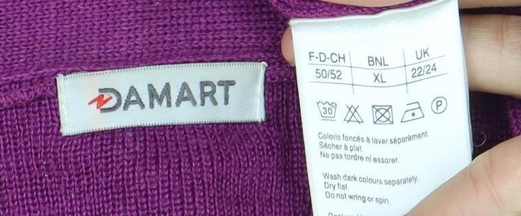 Damart Women's Purple Cardigan XL 3/4 Sleeve Pockets