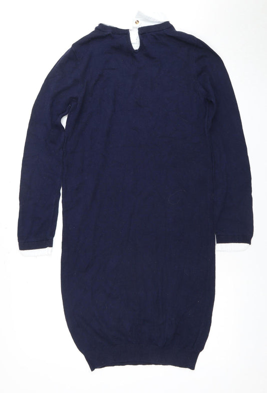 Seraphine Women's Blue S Jumper Dress, Collared Knit