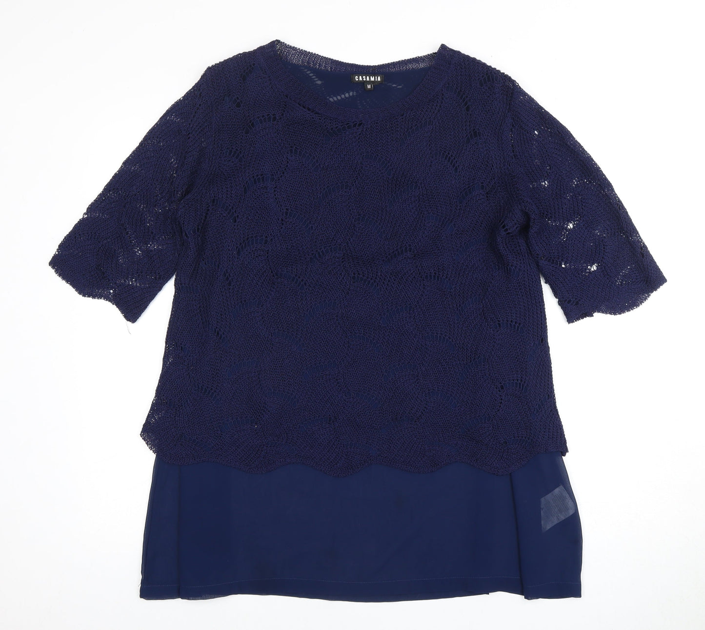 CASAMIA Women's Blue Tunic, M, Round Neck, Short Sleeve