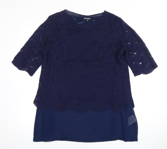 CASAMIA Women's Blue Tunic, M, Round Neck, Short Sleeve