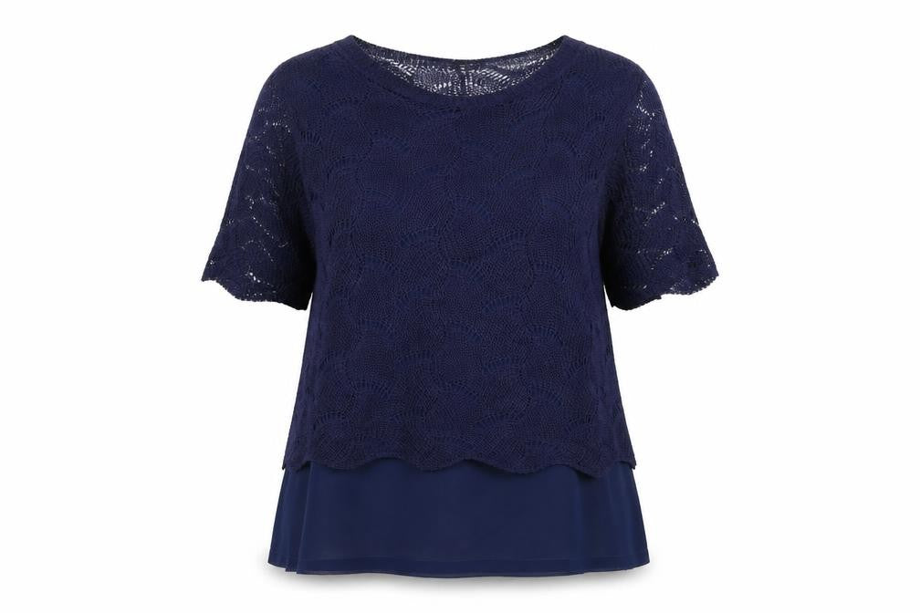 Casamia Women's Blue Tunic, M, Round Neck, Short Sleeve