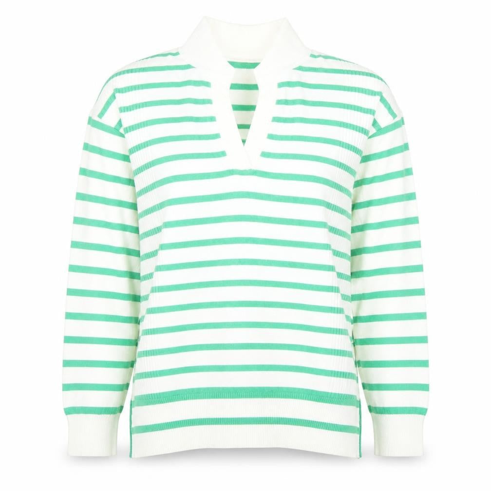 M&Co Women's White Striped V-Neck Top Size 12