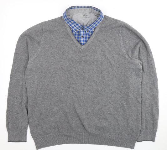 Marks and Spencer Men's Grey V-Neck Pullover, Large