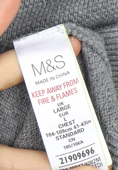 Marks & Spencer Men's Grey V-Neck Pullover, Large
