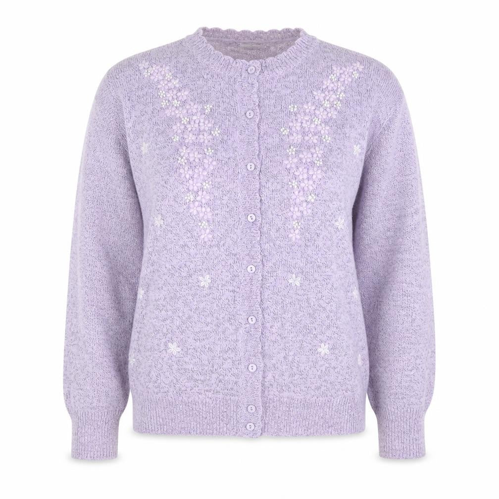 Classics Women's Purple Cardigan, Size 12/14, Embroidered Knit