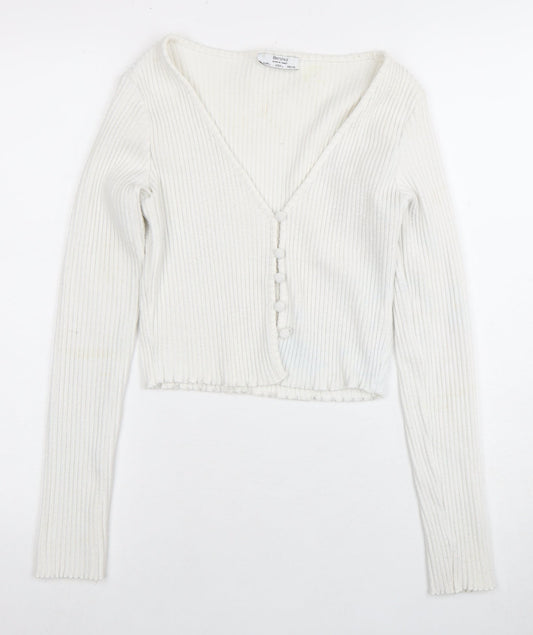 Bershka Women's White Cardigan, Size 2, V-Neck