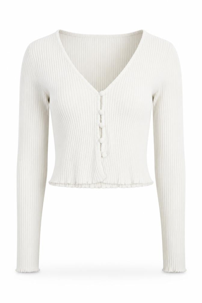 Bershka Women's White Cardigan, Size 2, V-Neck