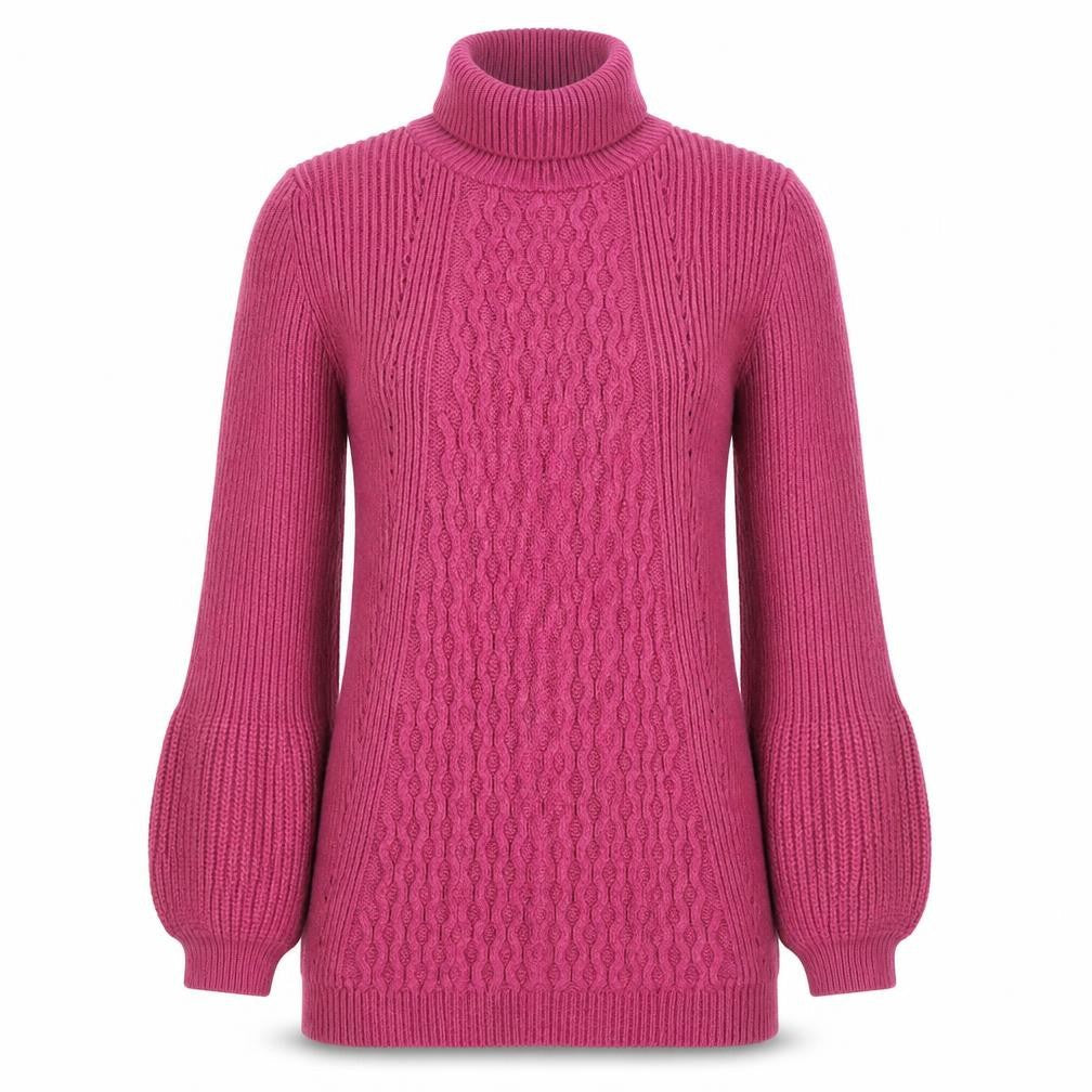 Cape Daisy Women's Pink Cable-Knit Roll Neck Jumper, Regular Fit