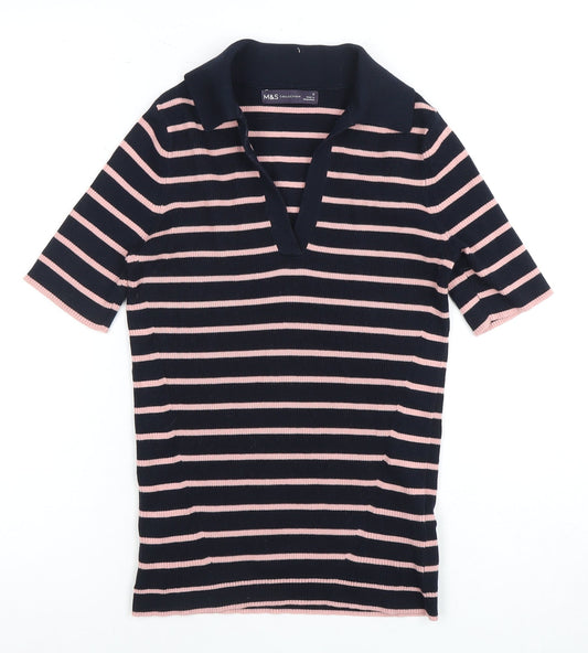 Marks & Spencer Women's Small Navy Pink Striped Polo