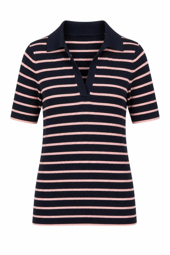 Marks & Spencer Women's Small Navy Pink Striped Polo