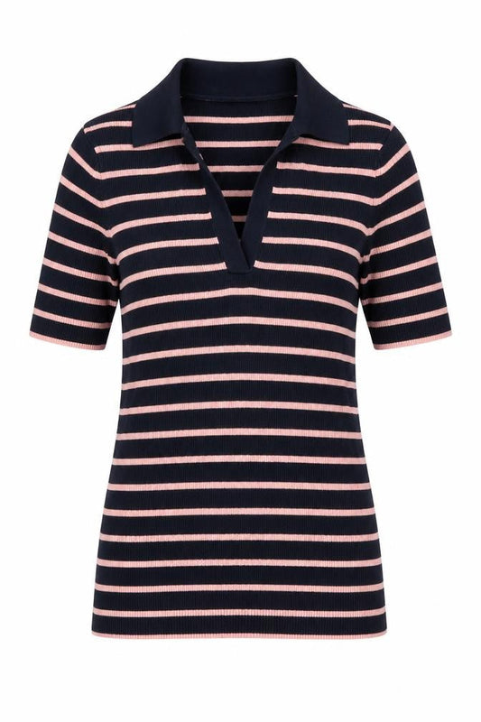 Marks & Spencer Women's Small Navy Pink Striped Polo