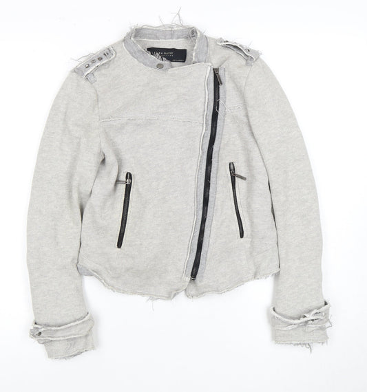 Zara Basic Women's Grey Biker Jacket, Size 2, Zipped