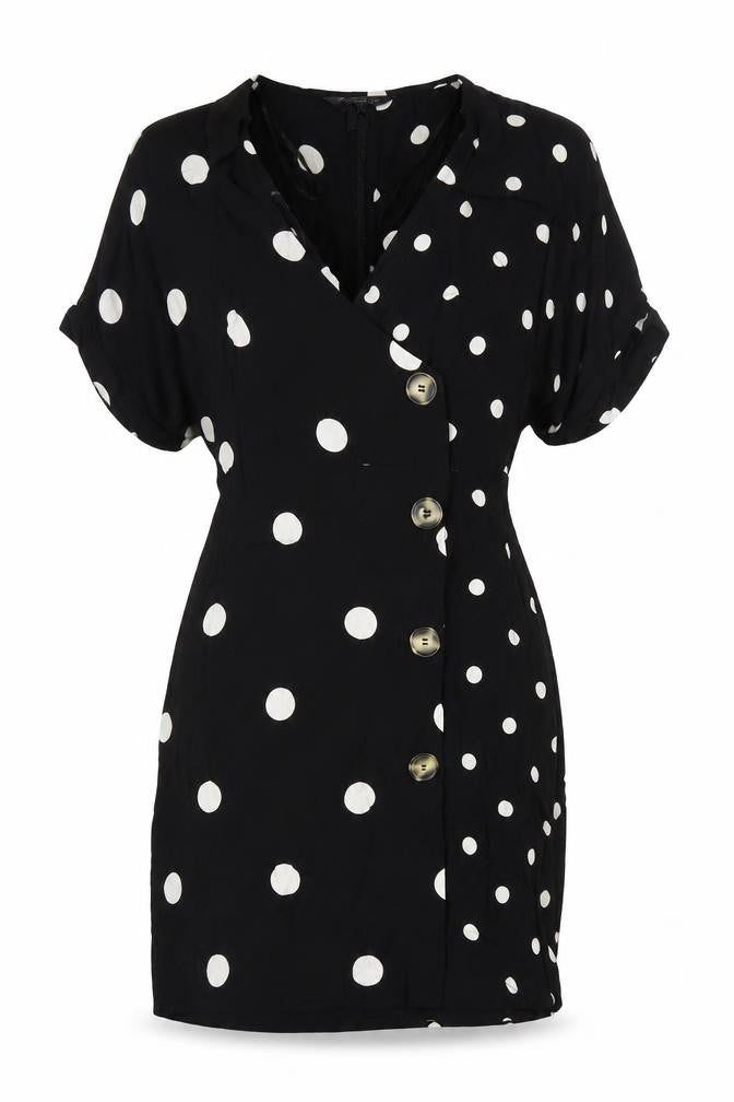 Oasis Women's Black Polka Dot Wrap Dress Size 6