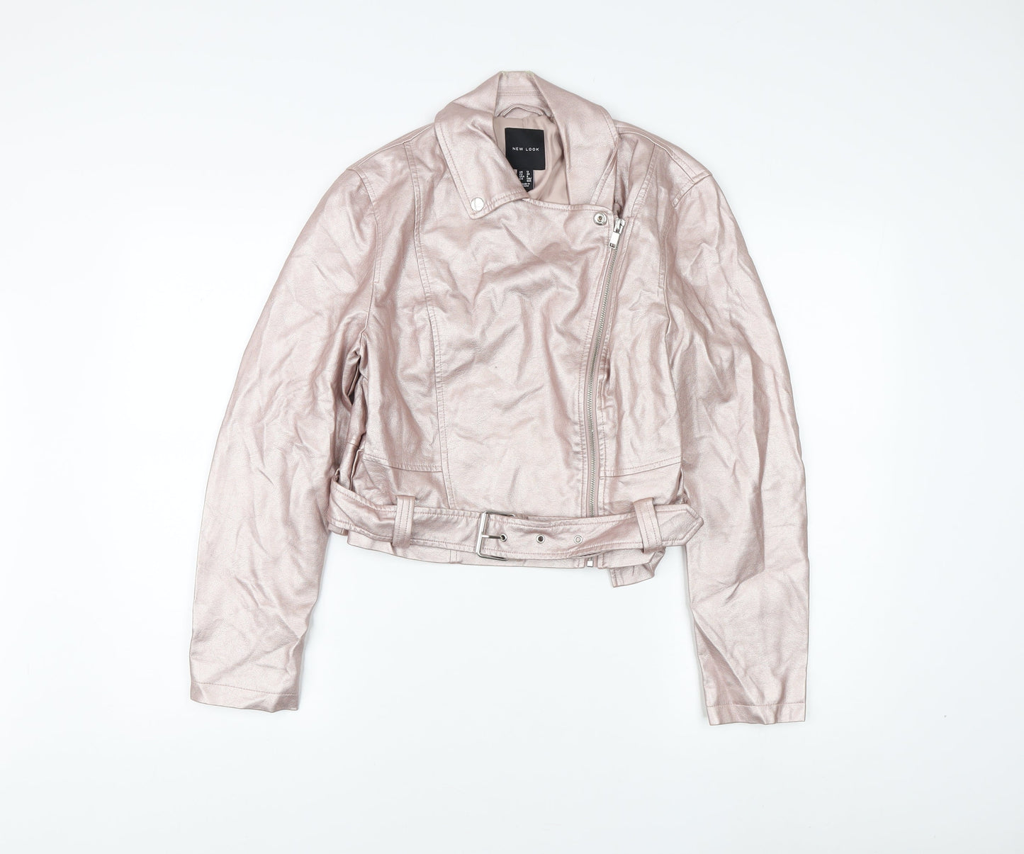 New Look Women's Pink Cropped Motorcycle Jacket UK 12